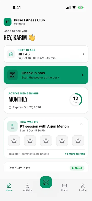 Member app home: book a class and check in