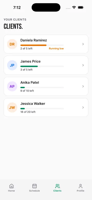 Instructor app client list